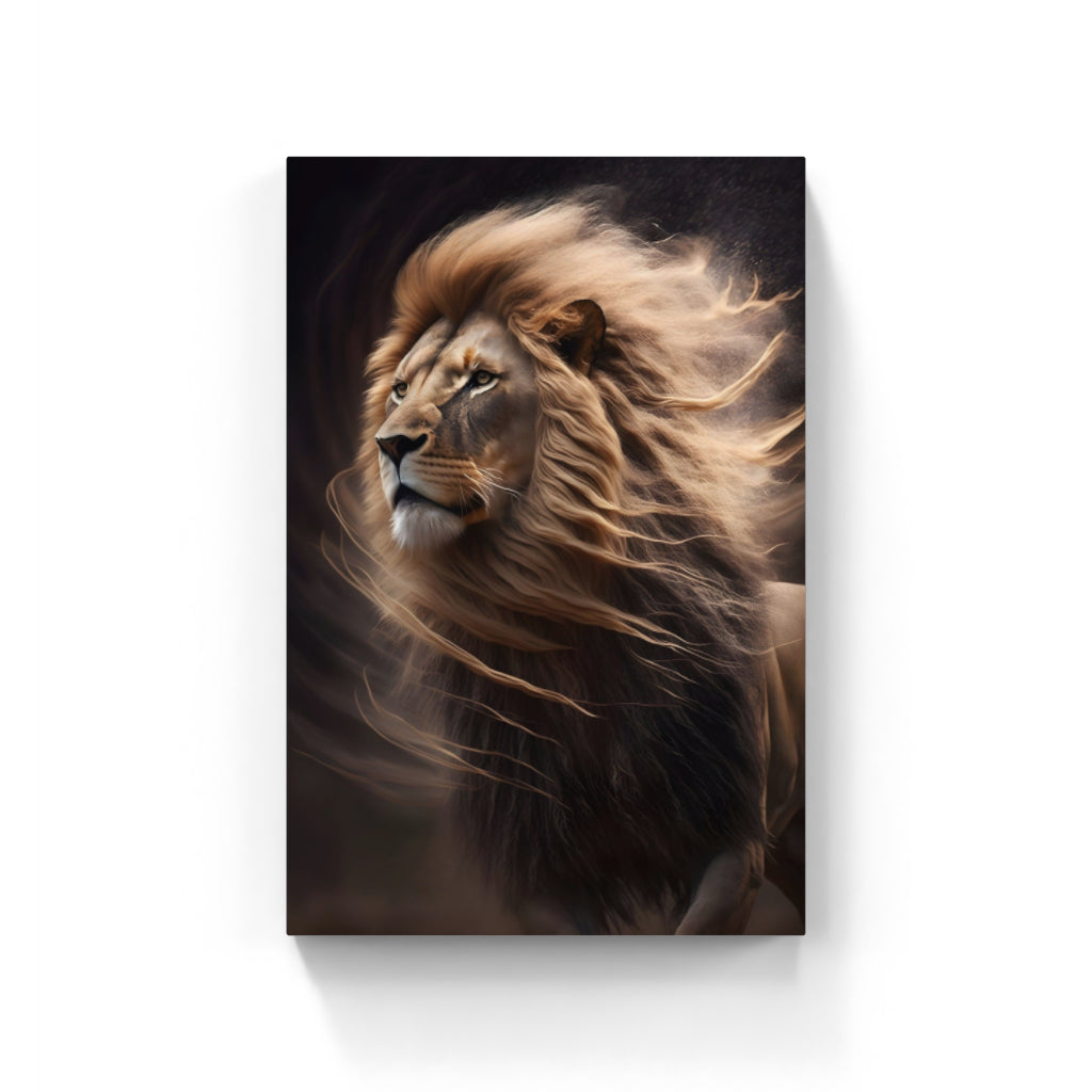 Wild Gust: Running Lion Against a Black Sky Wall Art