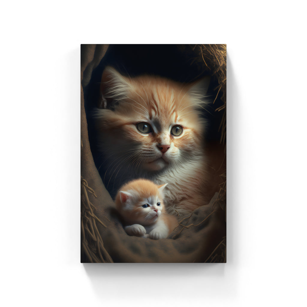 Whiskers and Wonders: A Cat and Kitten's Cozy Moment Wall Art