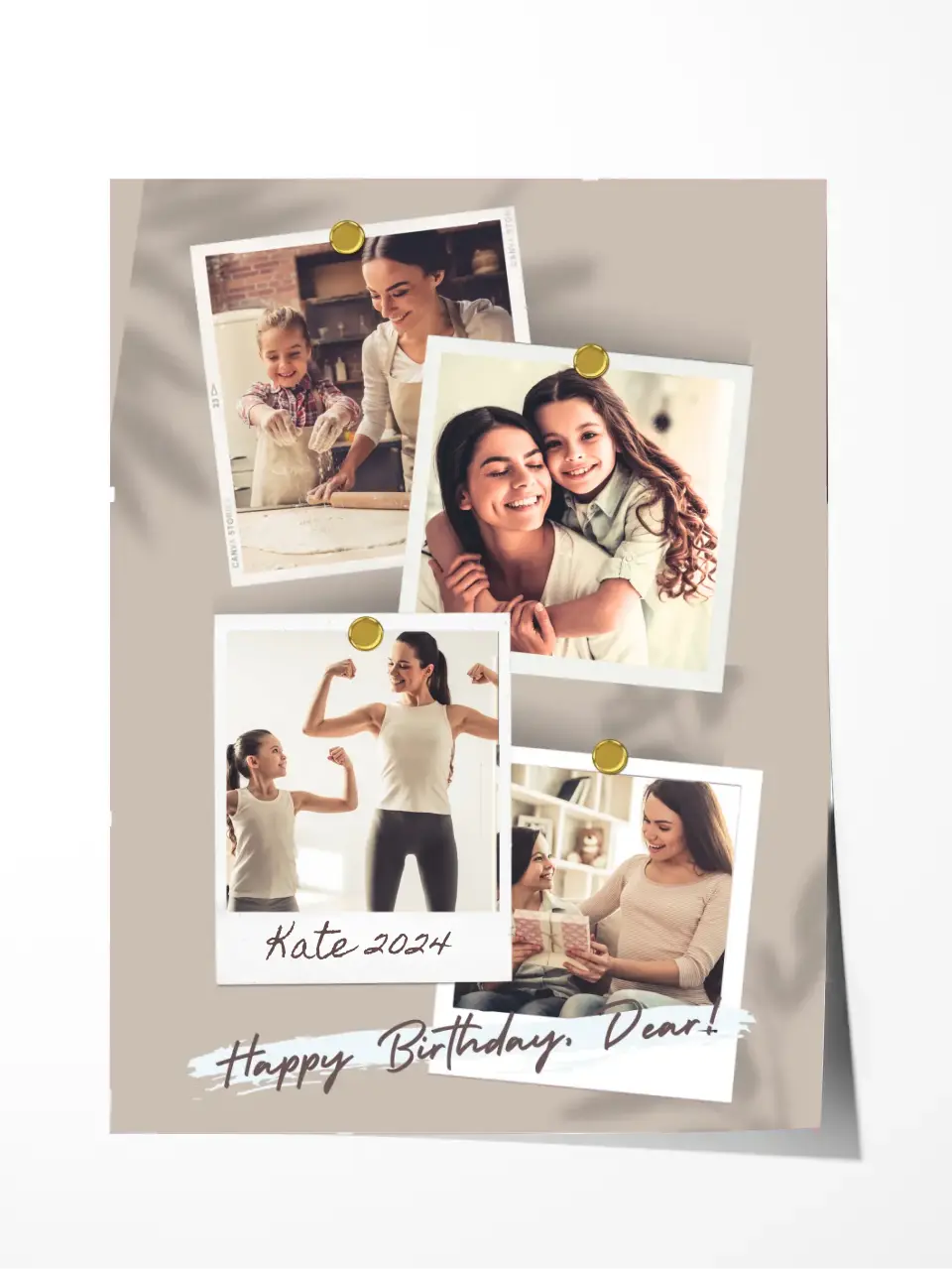 Custom Collage Print -4 Photos Collage - Happy Birthday Dear - Add Your Name