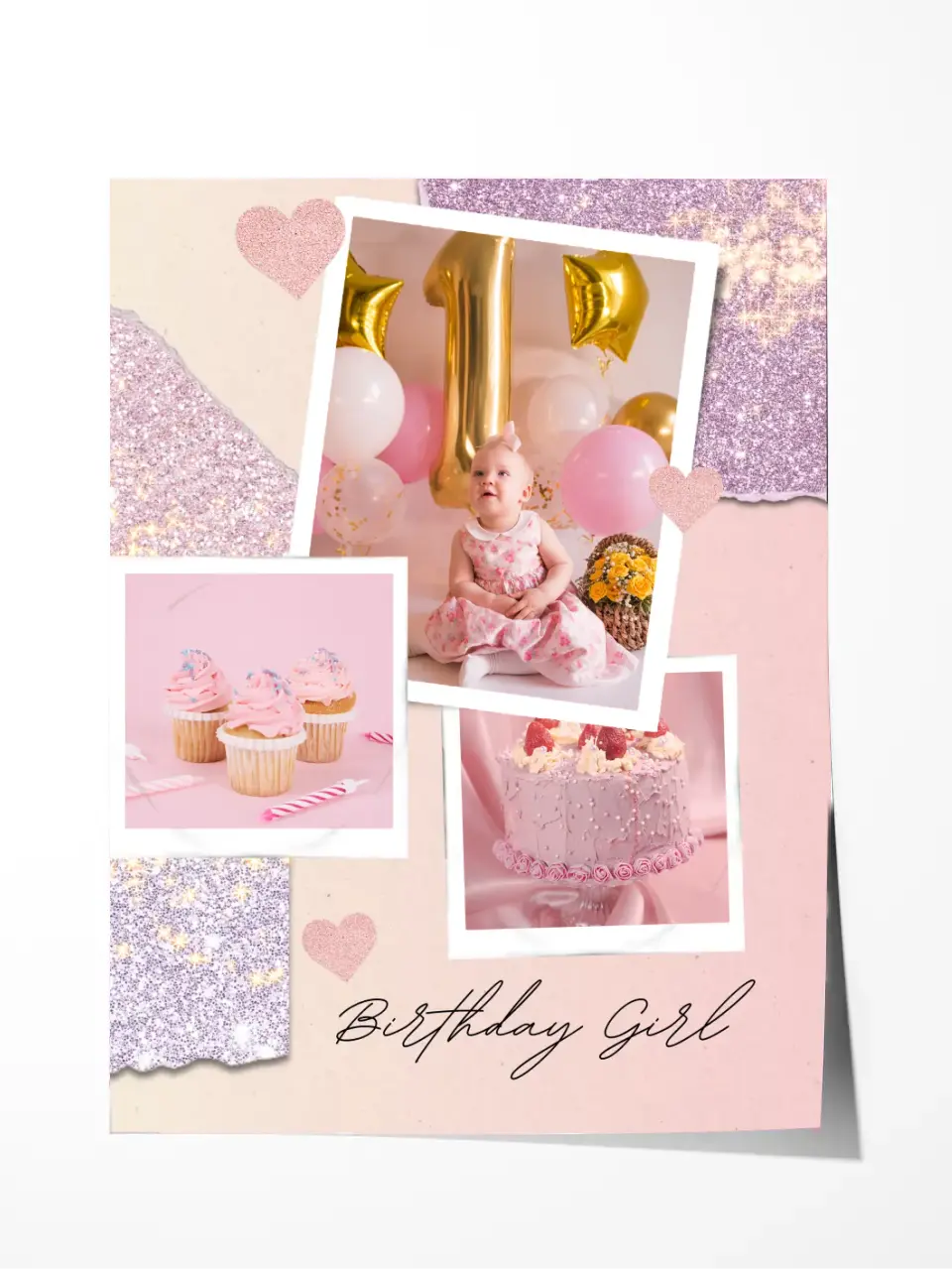 Custom Collage Print -3 Photos Collage - Birthday Girl