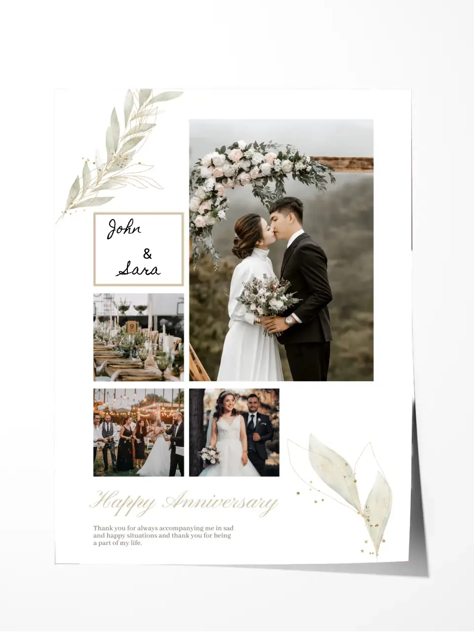 Custom Collage Print -4 Photos Collage - Happy Anniversary - Customizable Names