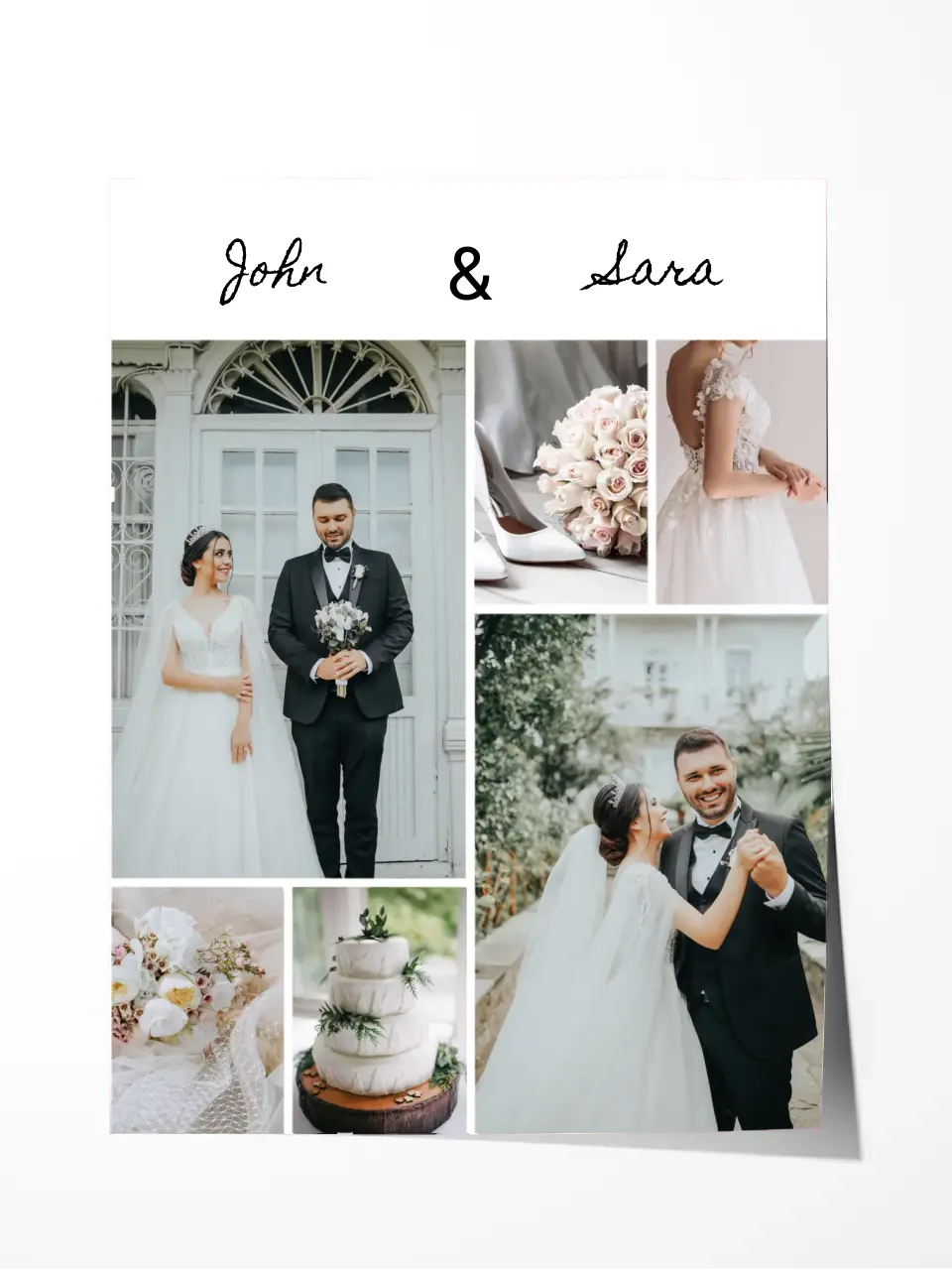 Custom Collage Print -6 Photos Collage - Wedding Photos - Customizable Names