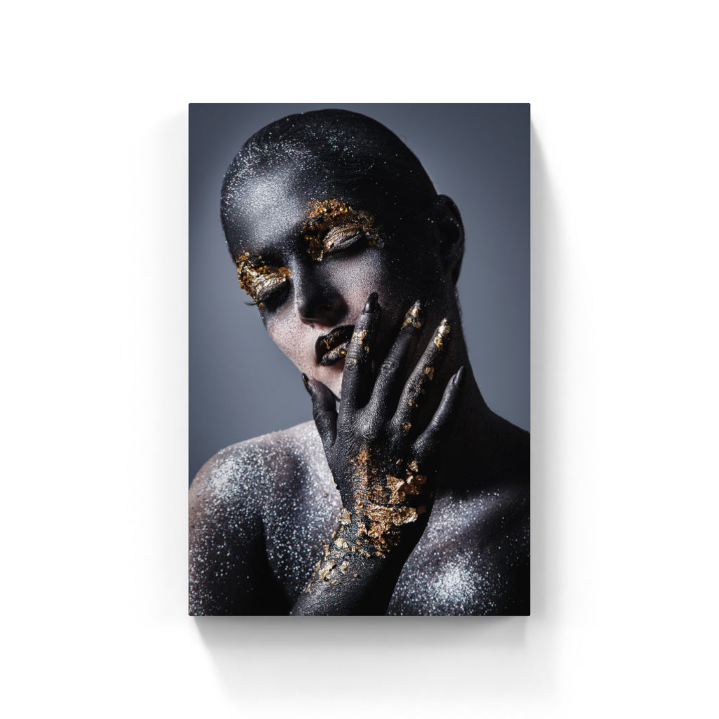 Golden Radiance: The Woman with Dazzling Makeup Wall Art