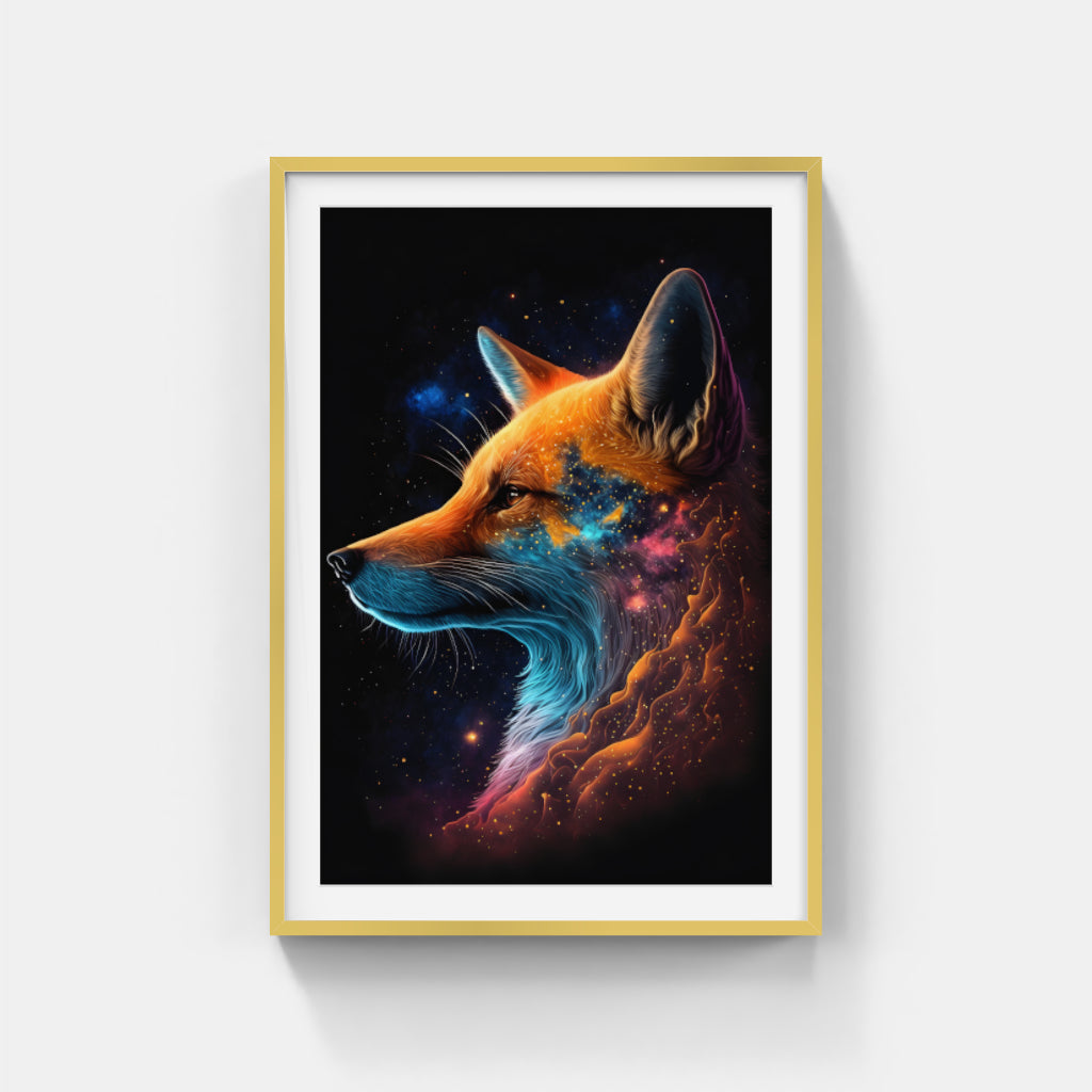 Neon Fox: Illuminated in the Shadow Wall Art