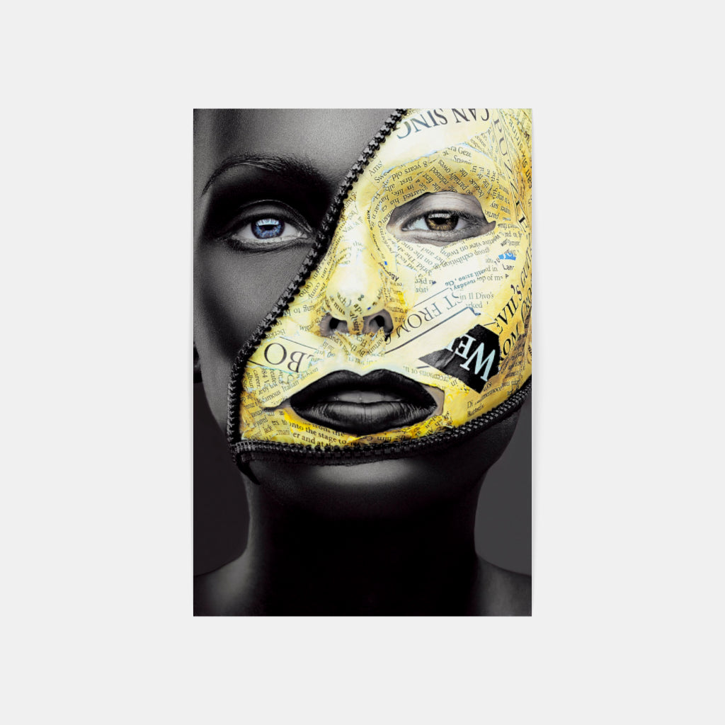 Enigmatic Glamour: The Masked Woman in Black and Gold Wall Art