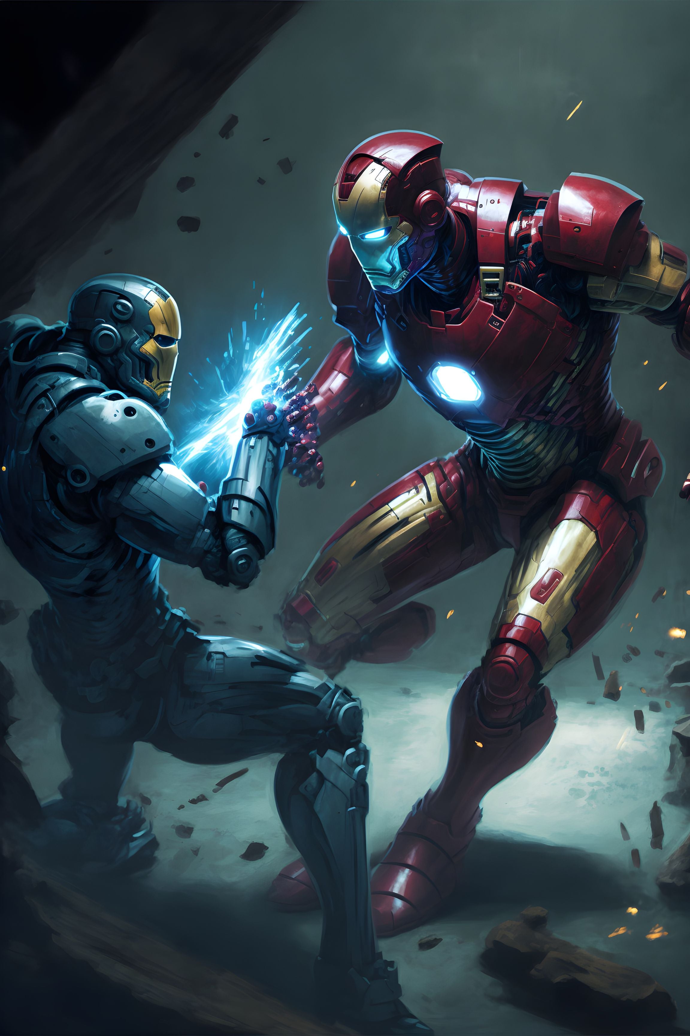 Iron Man in Battle: Heroic Combat Wall Art