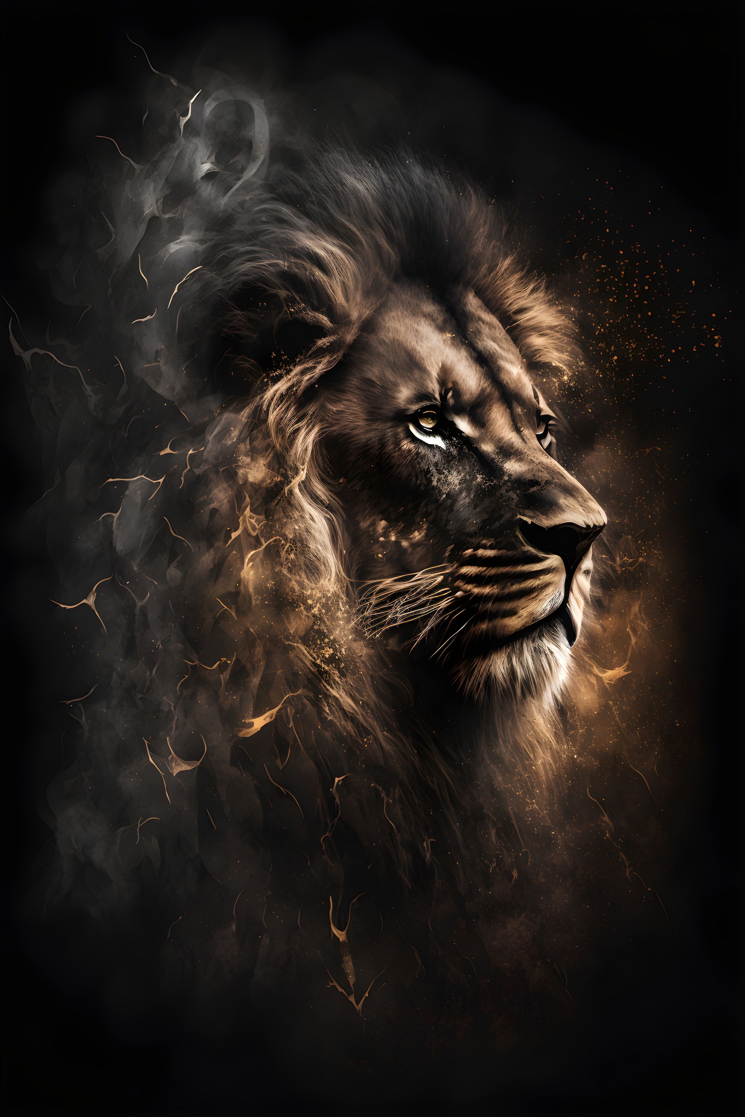 Twilight Roar: Lion Portrait in Deep Shadows Wall Art