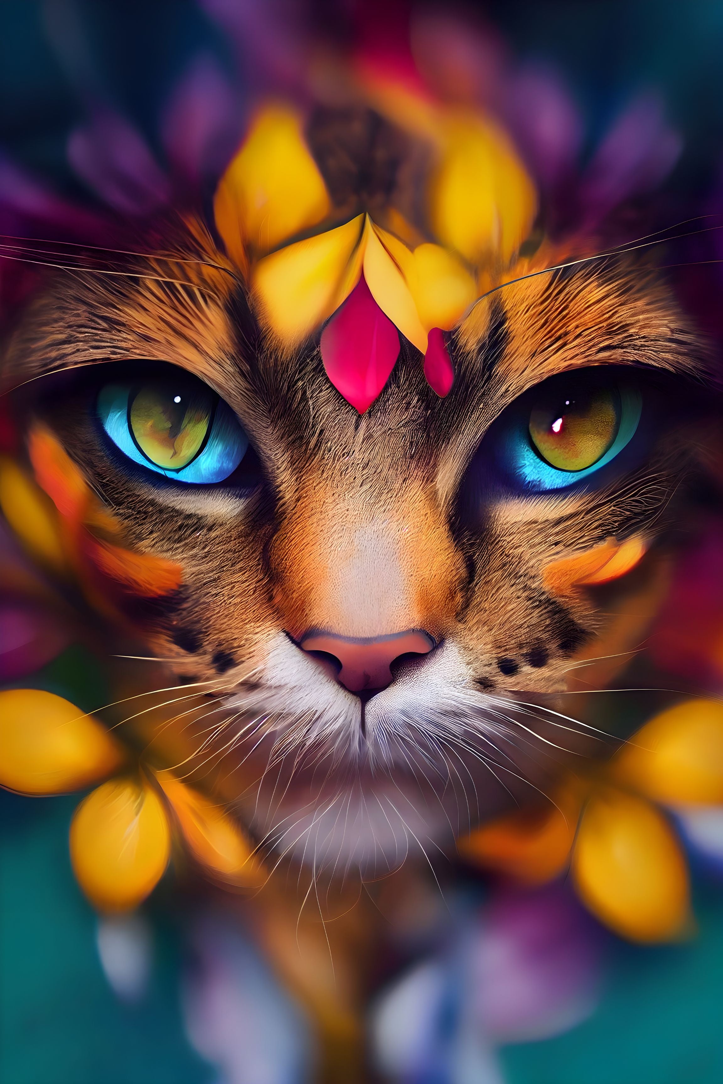 Floral Gaze: Cat Eyes Amidst Flowers Wall Art