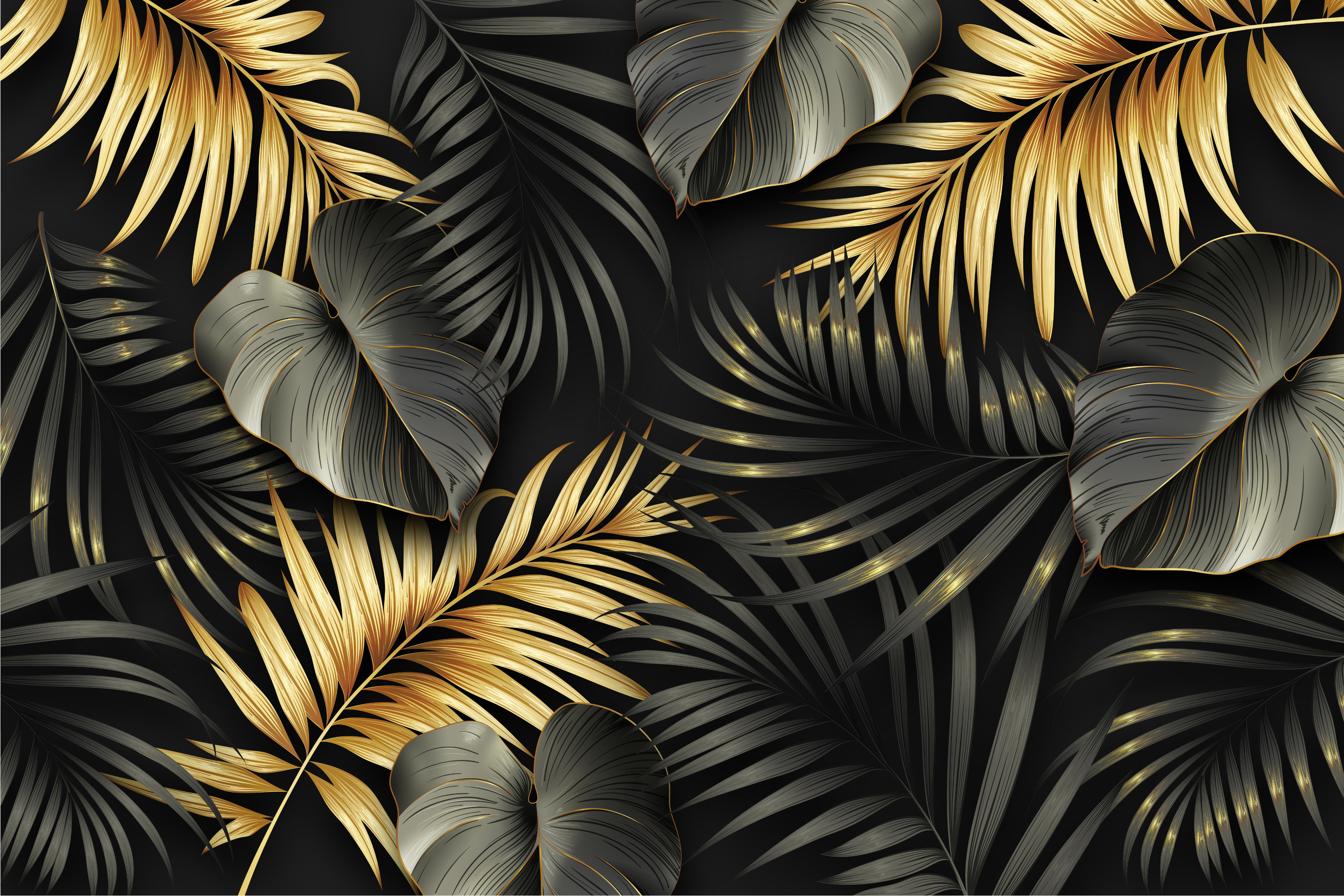 Golden Foliage: Black and Gold Elegance Wall Art