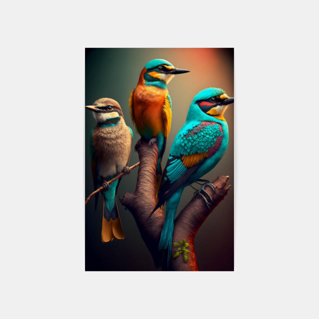 Branching Companions: Three Birds Perched Together Wall Art