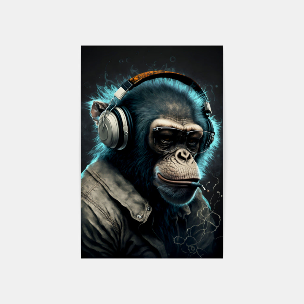 Primate Vibes: NFT Art of an Ape in Headphones and Dress Wall Art