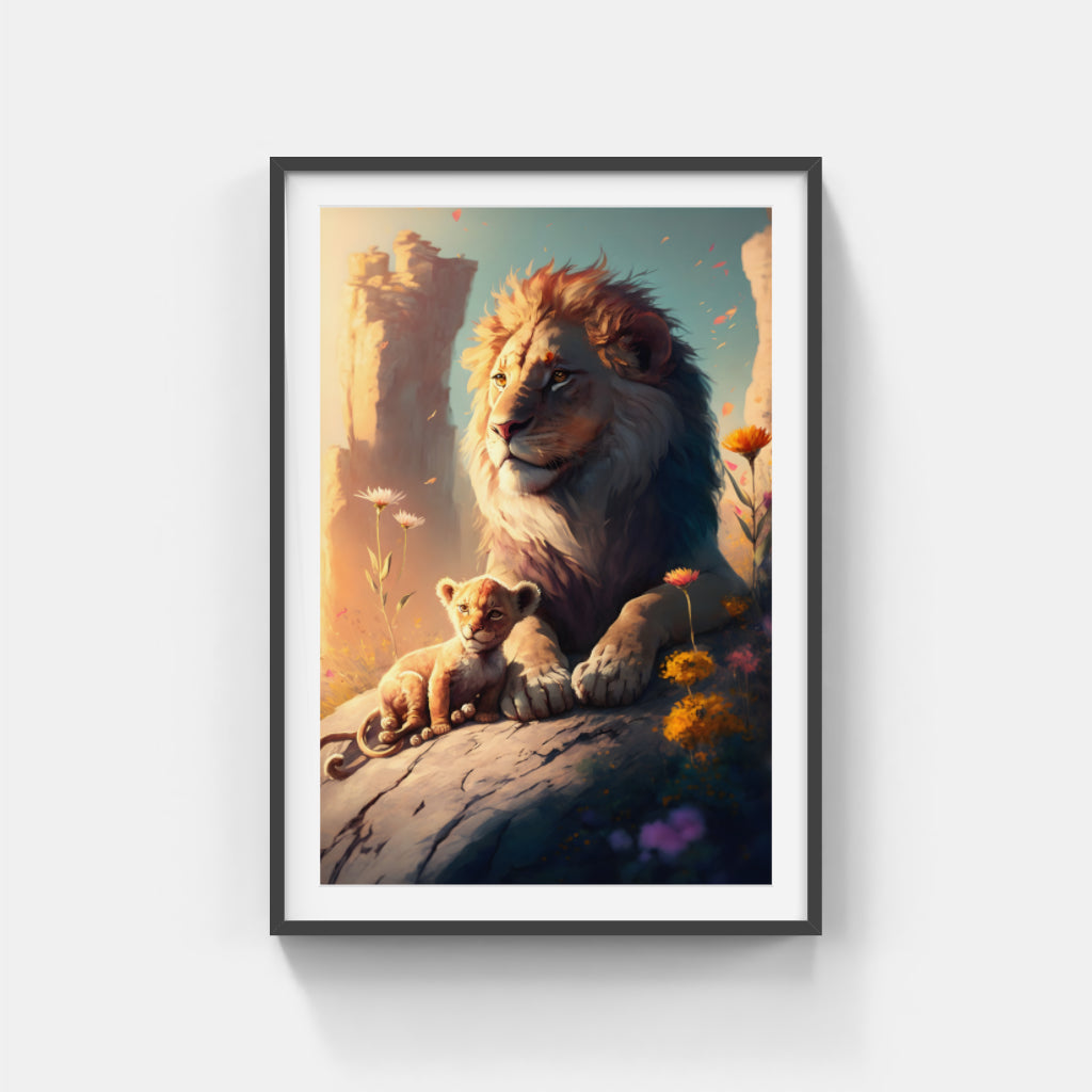 Majestic Serenity: Lion and Cub in Tranquil Rest Wall Art