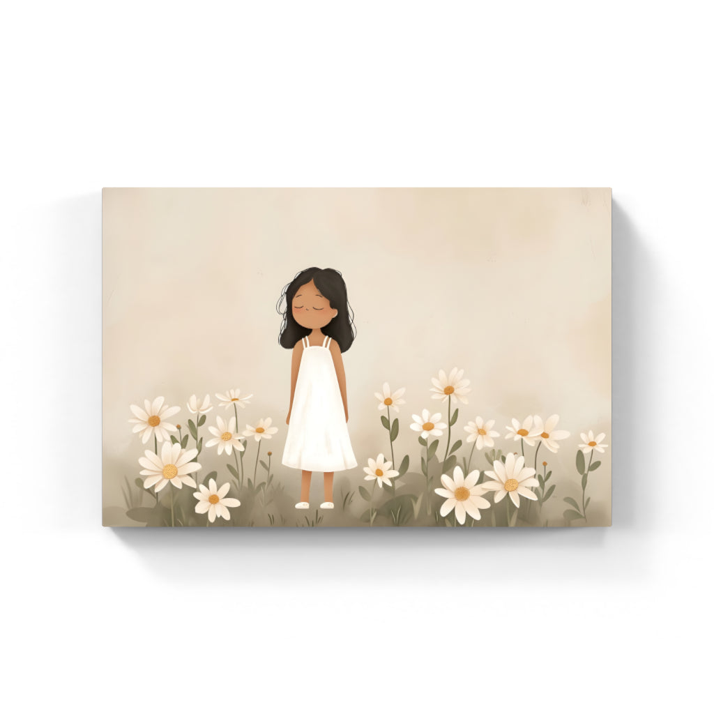 Little Girl with Flowers Wall Art Canvas,Home Decor Prints, Art Wall Pictures