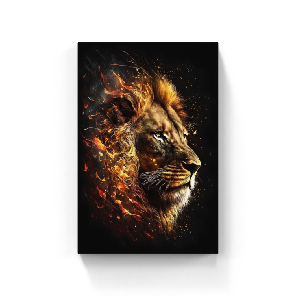 Golden Shadows: Lion Portrait in Gilded Darkness Wall Art