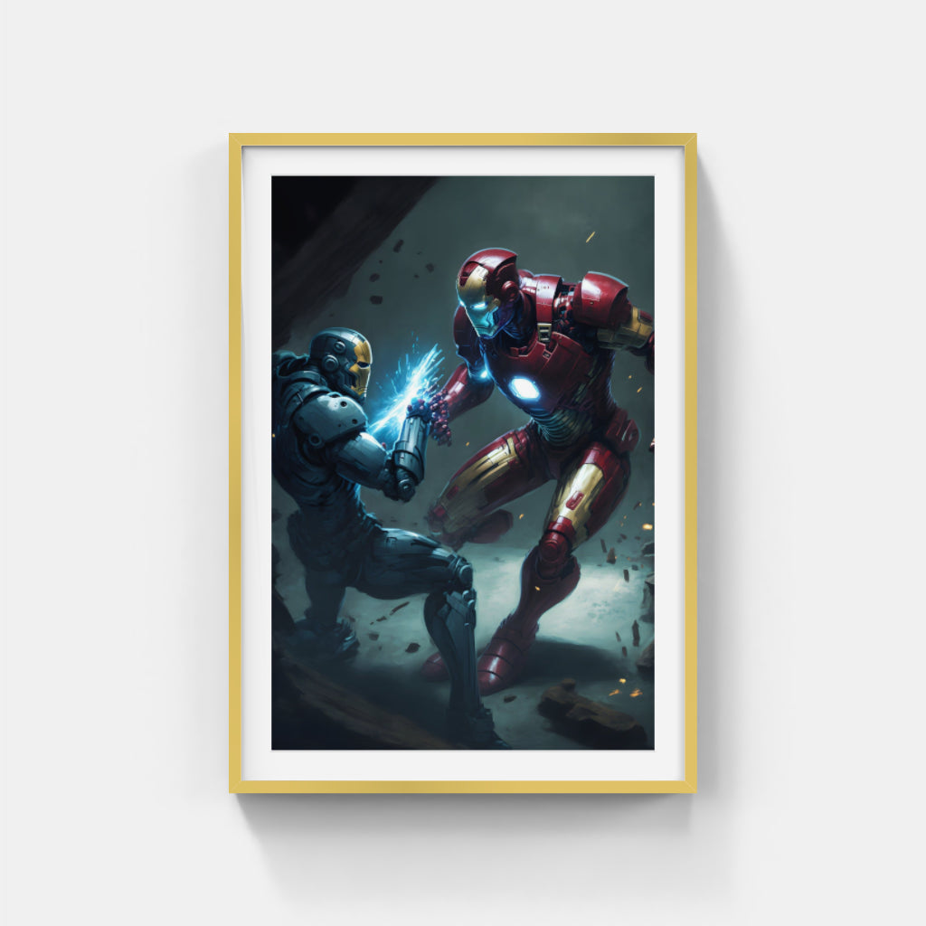 Iron Man in Battle: Heroic Combat Wall Art