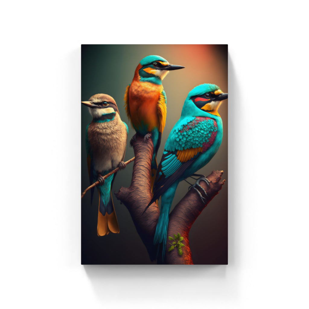 Branching Companions: Three Birds Perched Together Wall Art