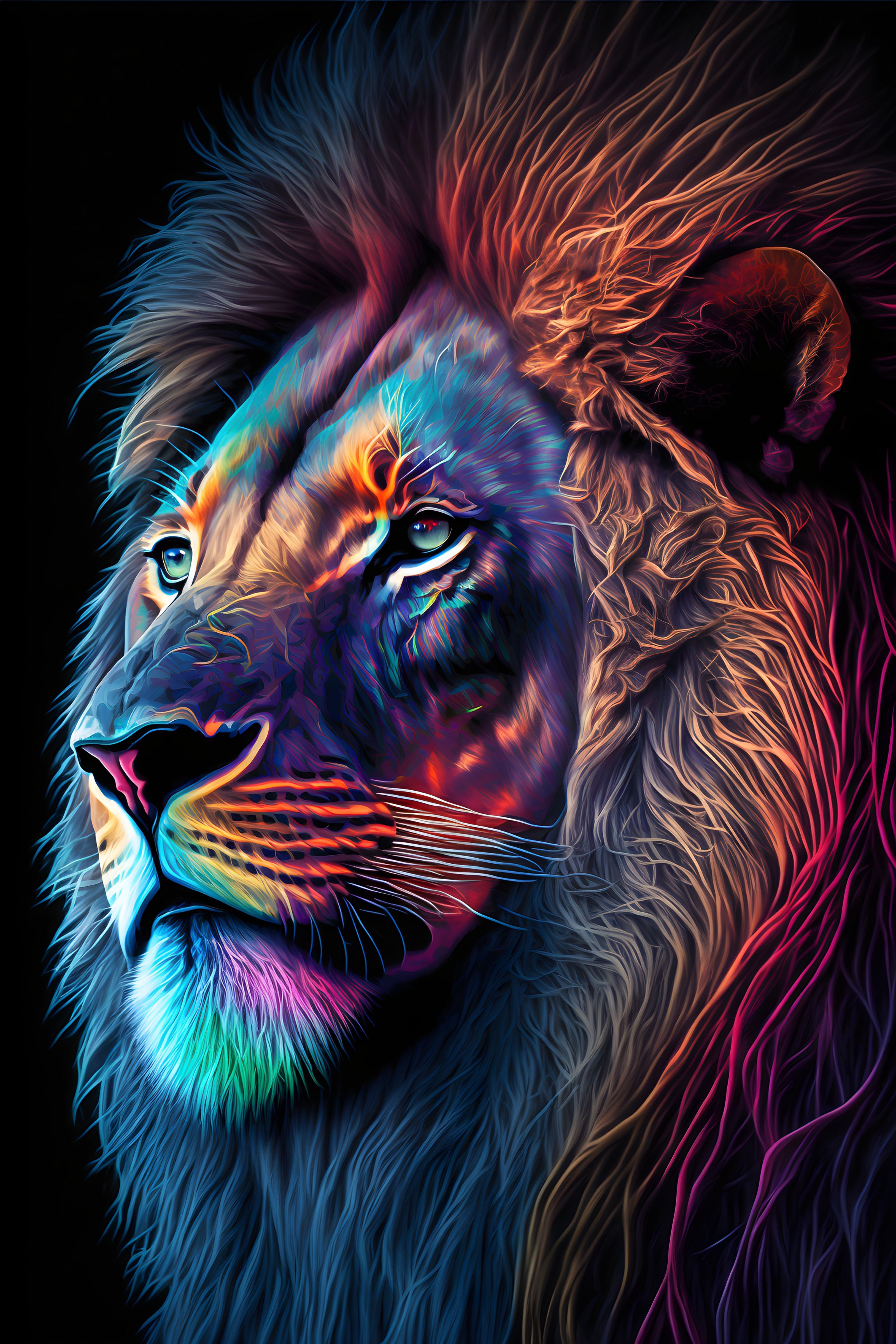 Vibrant Majesty: Colorful Lion Face Wall Art