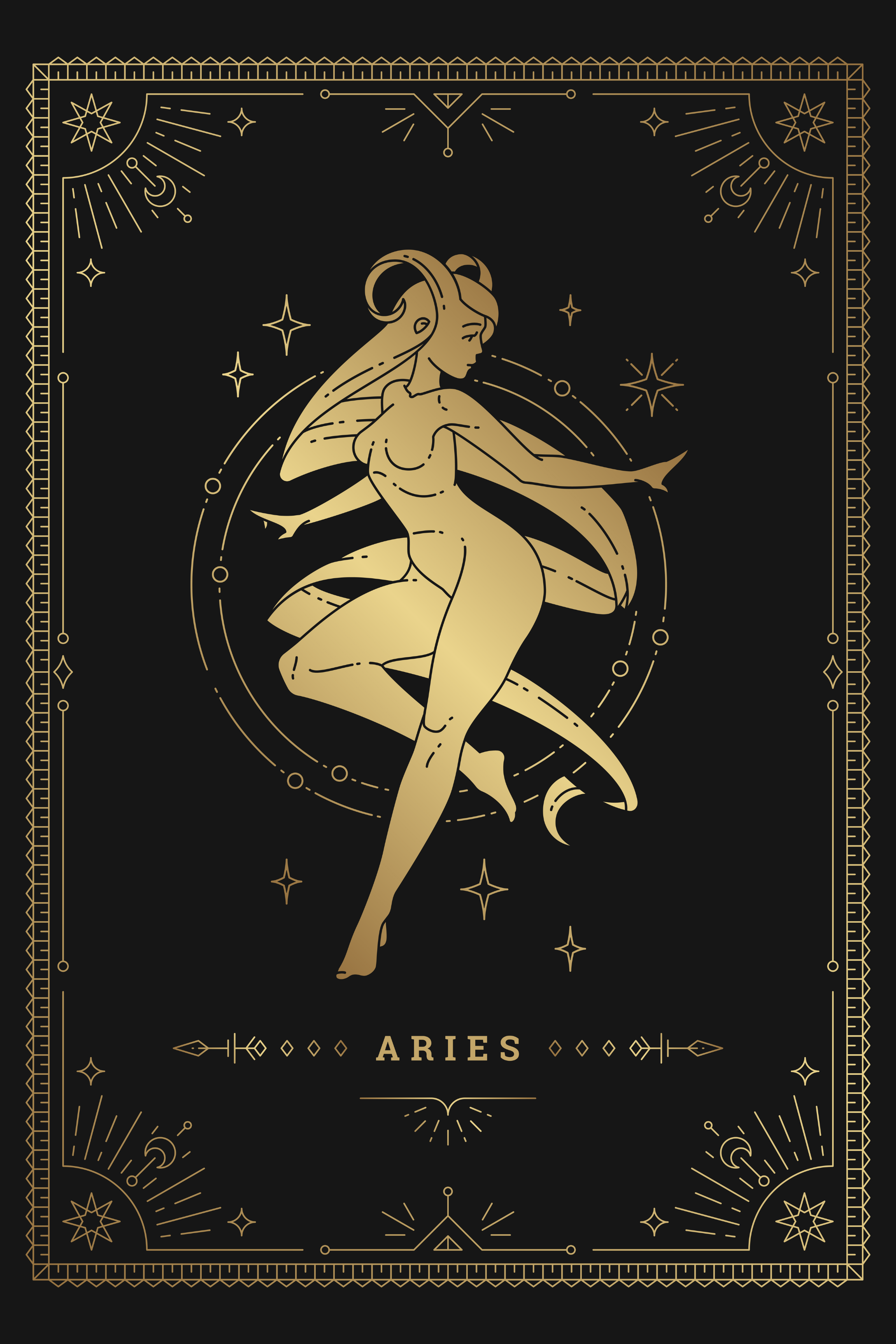 Golden Aries: Celestial Fire in Gold Wall Art