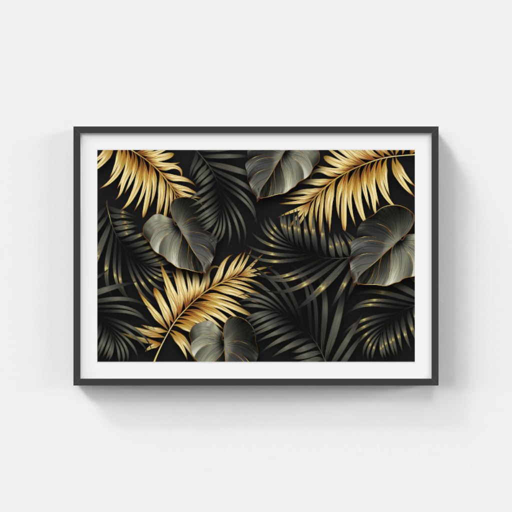 Golden Foliage: Black and Gold Elegance Wall Art