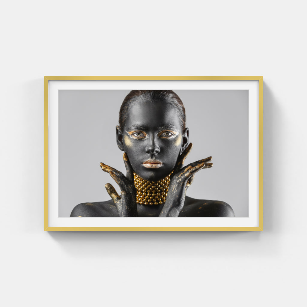 Opulent Glow: The Woman Adorned in Gold Makeup Wall Art