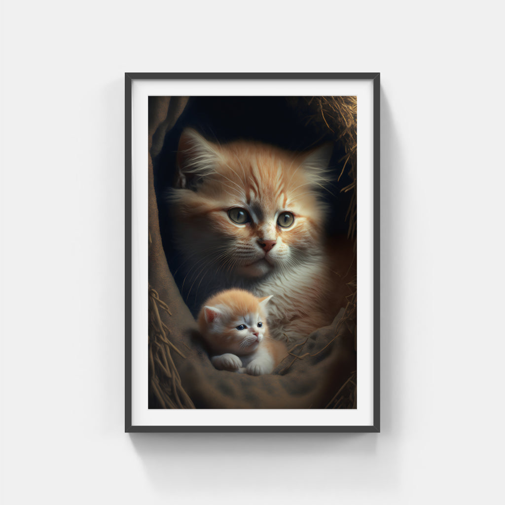 Whiskers and Wonders: A Cat and Kitten's Cozy Moment Wall Art