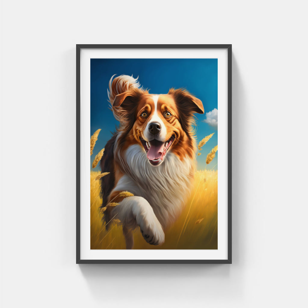 Joyful Canine Frolic: Happy Dog in a Field Wall Art