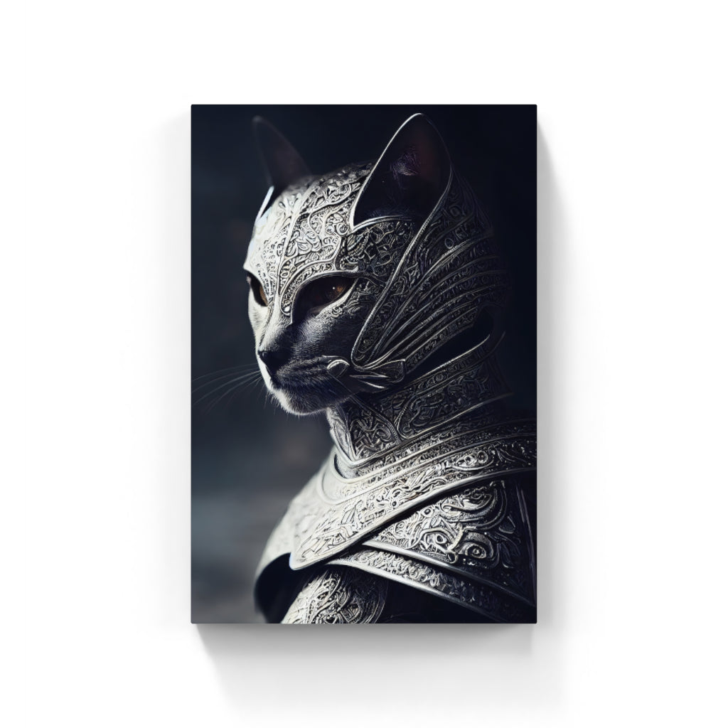 Stealthy Sentinel: Armored Cat in the Shadows Wall Art