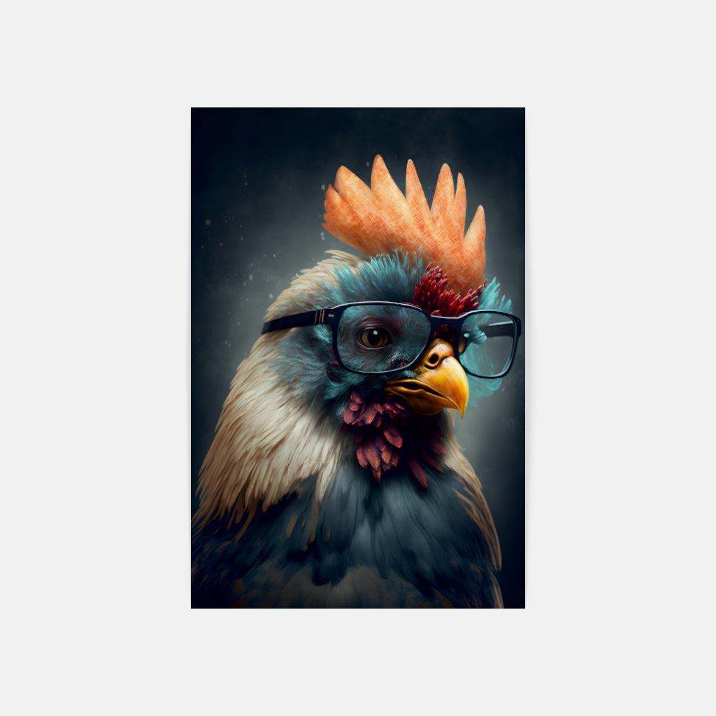 Feathered Scholar: The Wise Hen with Eyeglasses Wall Art