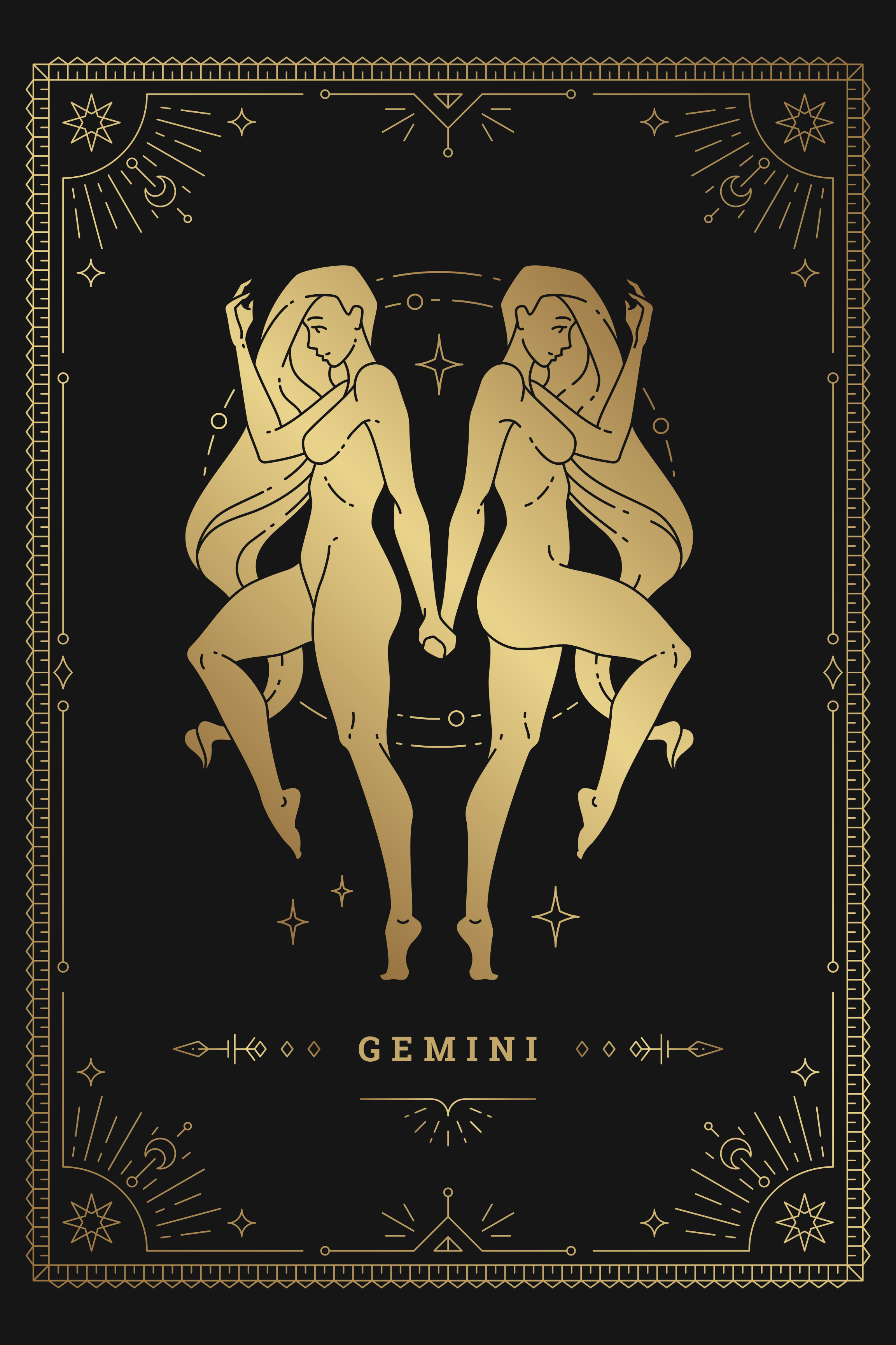 Golden Gemini: Twin Flames of Zodiac Elegance Wall Art