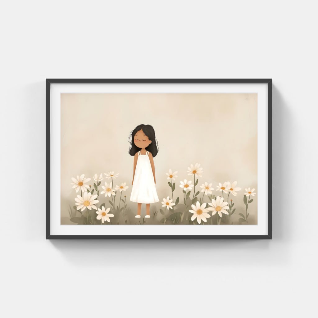 Little Girl with Flowers Wall Art Canvas,Home Decor Prints, Art Wall Pictures