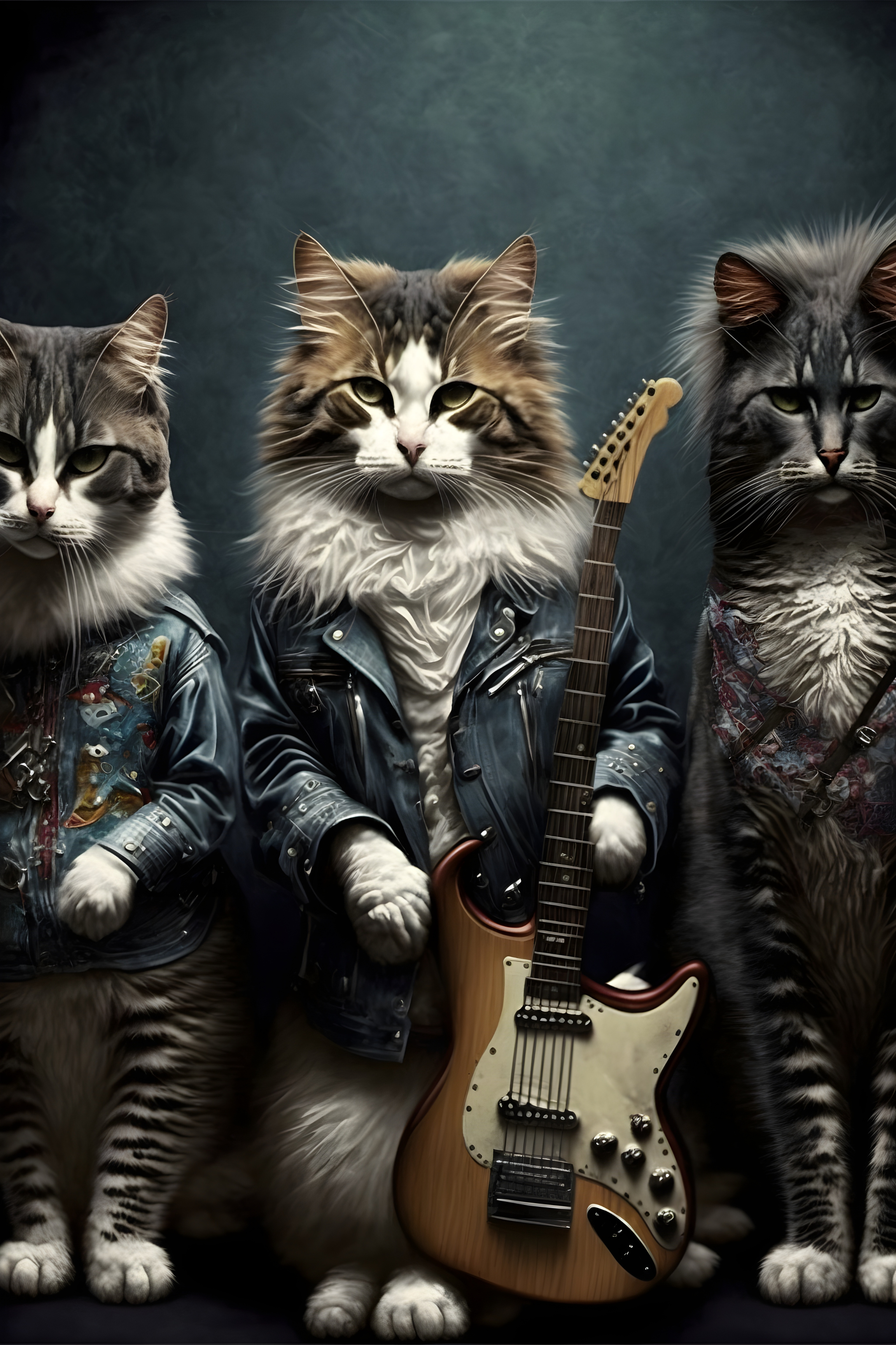 Rockin' Felines: Three Cats in a Band Wall Art