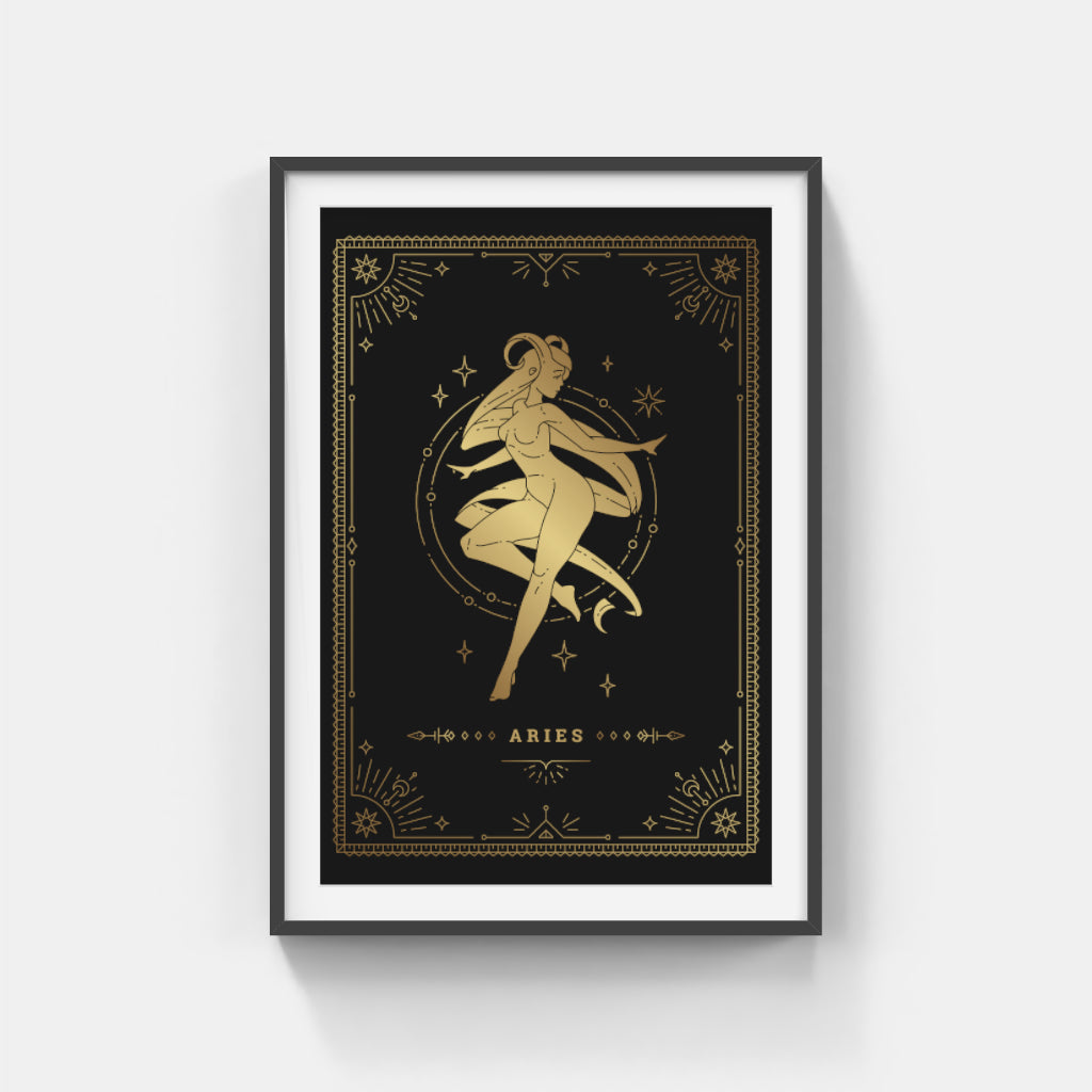 Golden Aries: Celestial Fire in Gold Wall Art