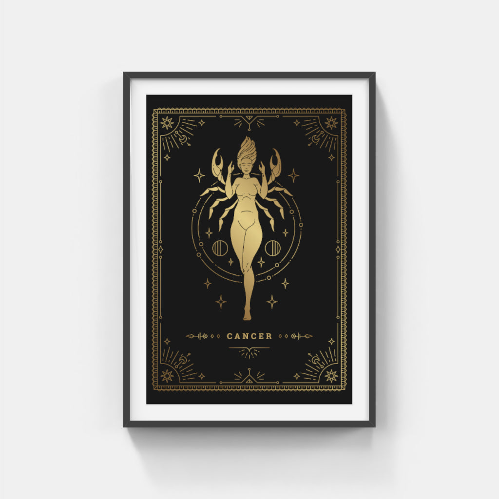 Golden Cancer: Celestial Claws and Cosmic Glow Wall Art