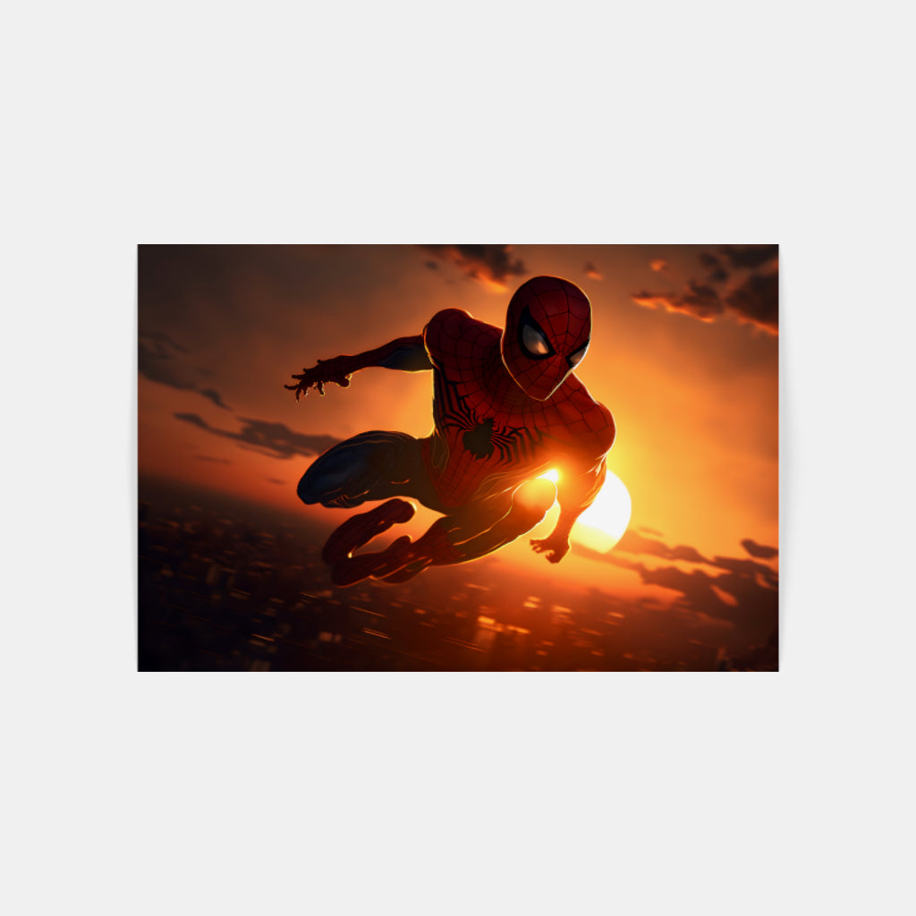 Sunset Soar: Spider-Man Against the Dusk Wall Art