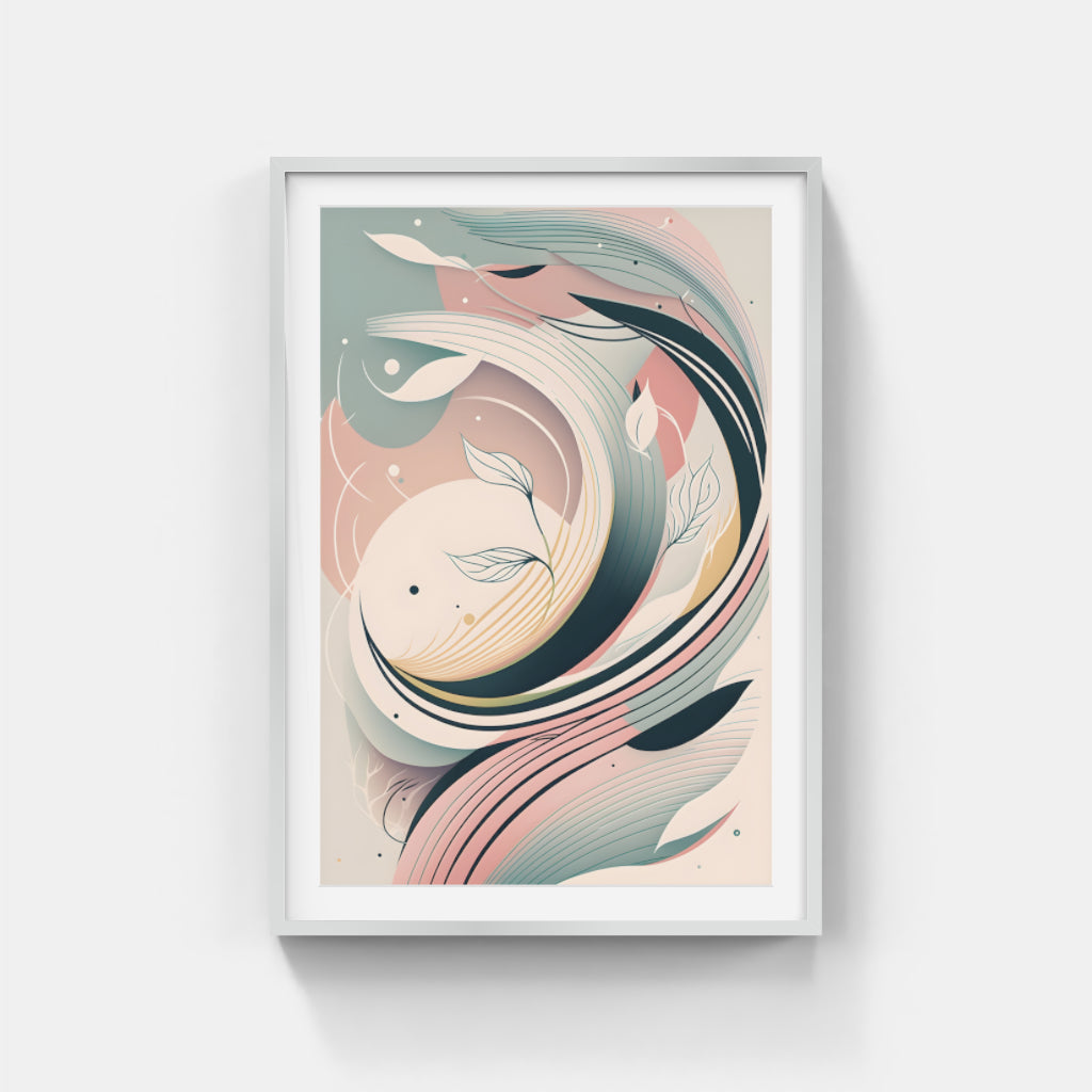 Blushing Greens: Abstract Pink with Leaf Motifs Wall Art