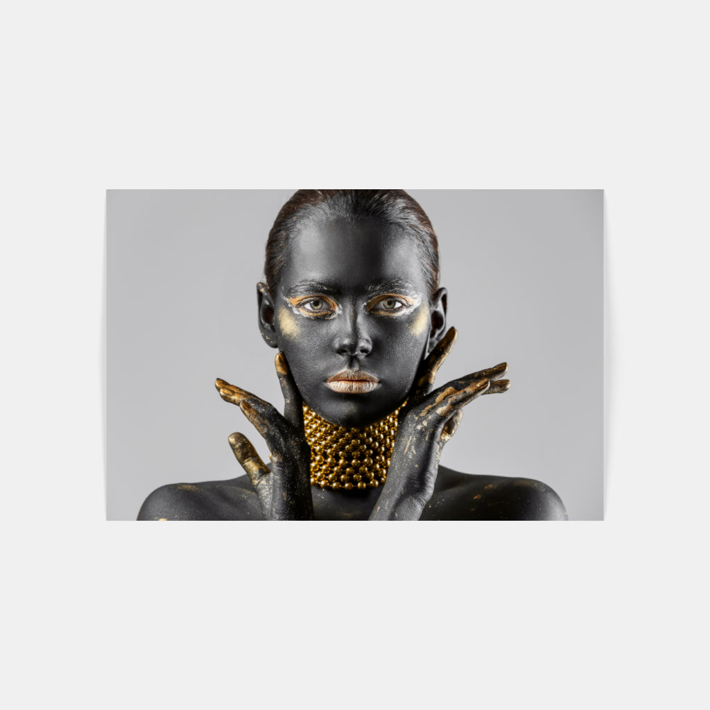 Opulent Glow: The Woman Adorned in Gold Makeup Wall Art