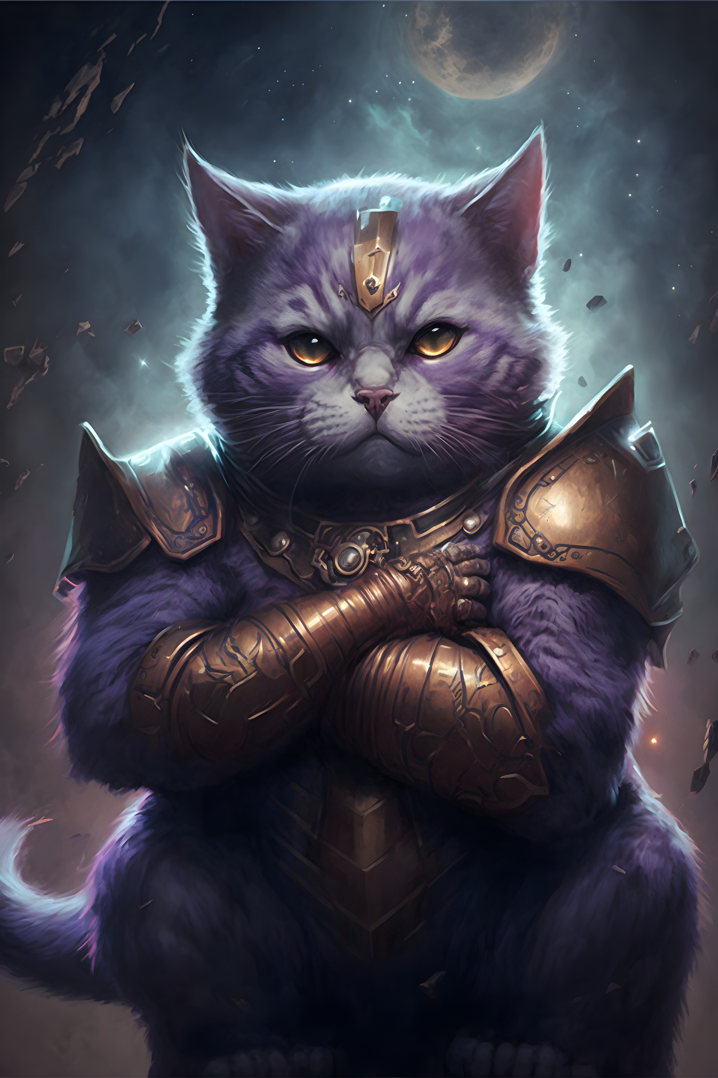 Valiant Sentinel: The Armored Cat Wall Art