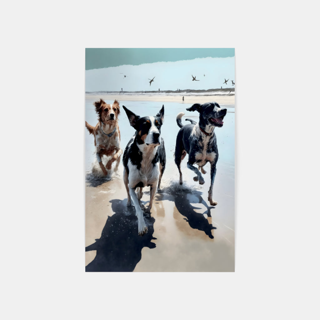 Sunlit Joy: Playful Pups on the Beach Wall Art