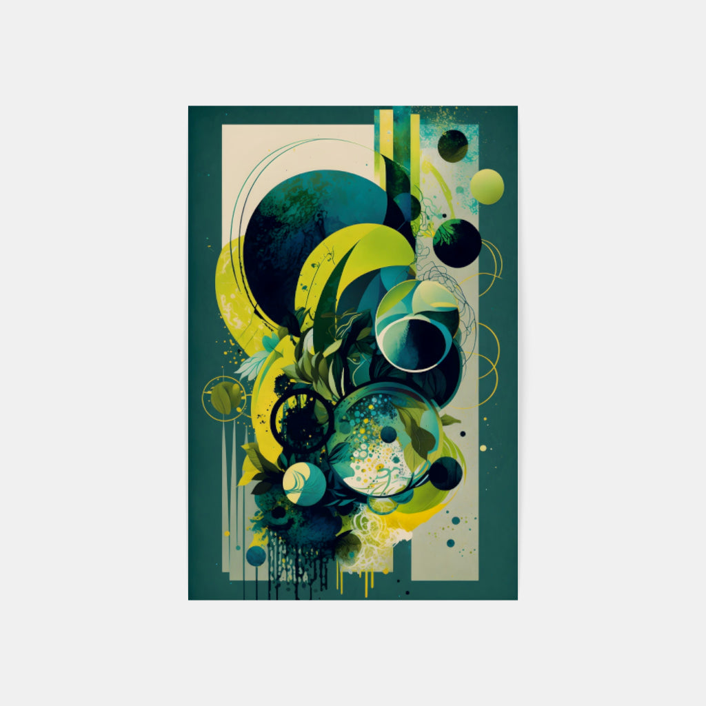 Harmonious Hues: Abstract Geometries in Green and Yellow Wall Art