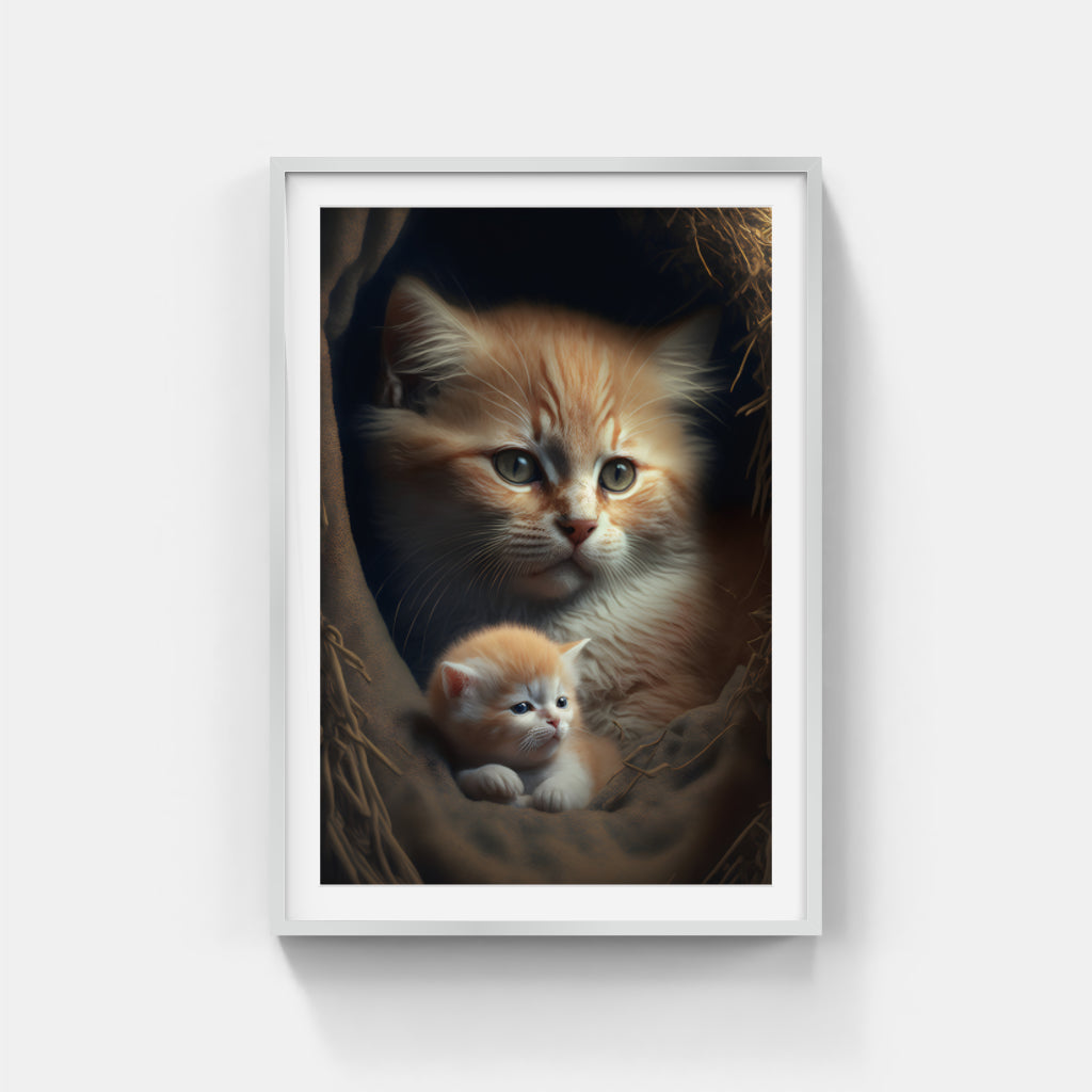 Whiskers and Wonders: A Cat and Kitten's Cozy Moment Wall Art