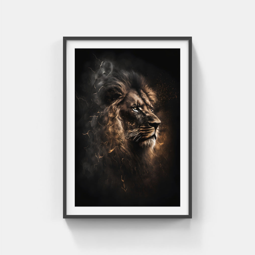 Twilight Roar: Lion Portrait in Deep Shadows Wall Art