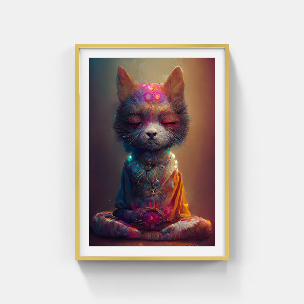 Buddhist Feline: Harmony in Colorful Tranquility Wall Art