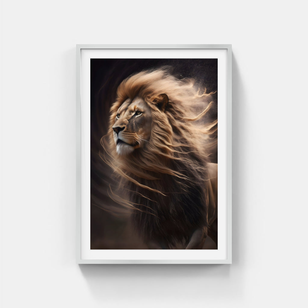 Wild Gust: Running Lion Against a Black Sky Wall Art