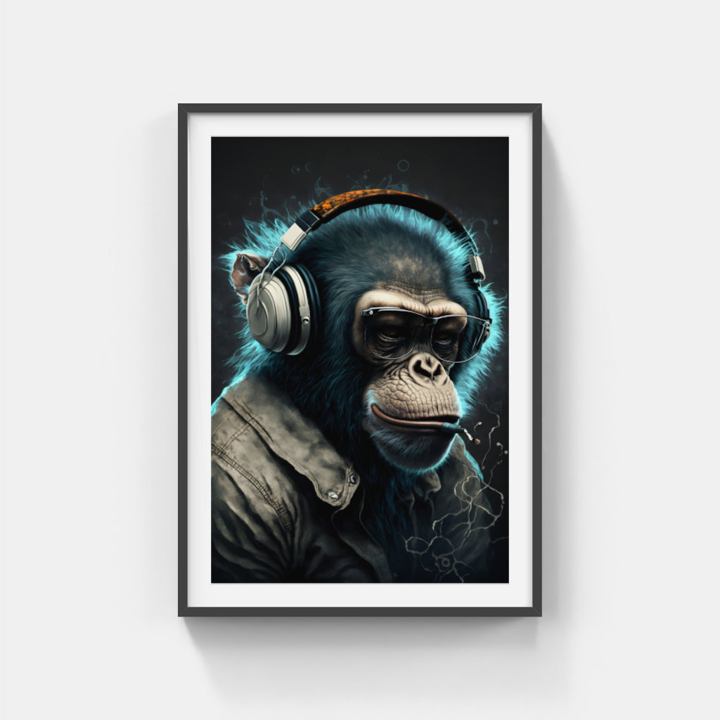 Primate Vibes: NFT Art of an Ape in Headphones and Dress Wall Art