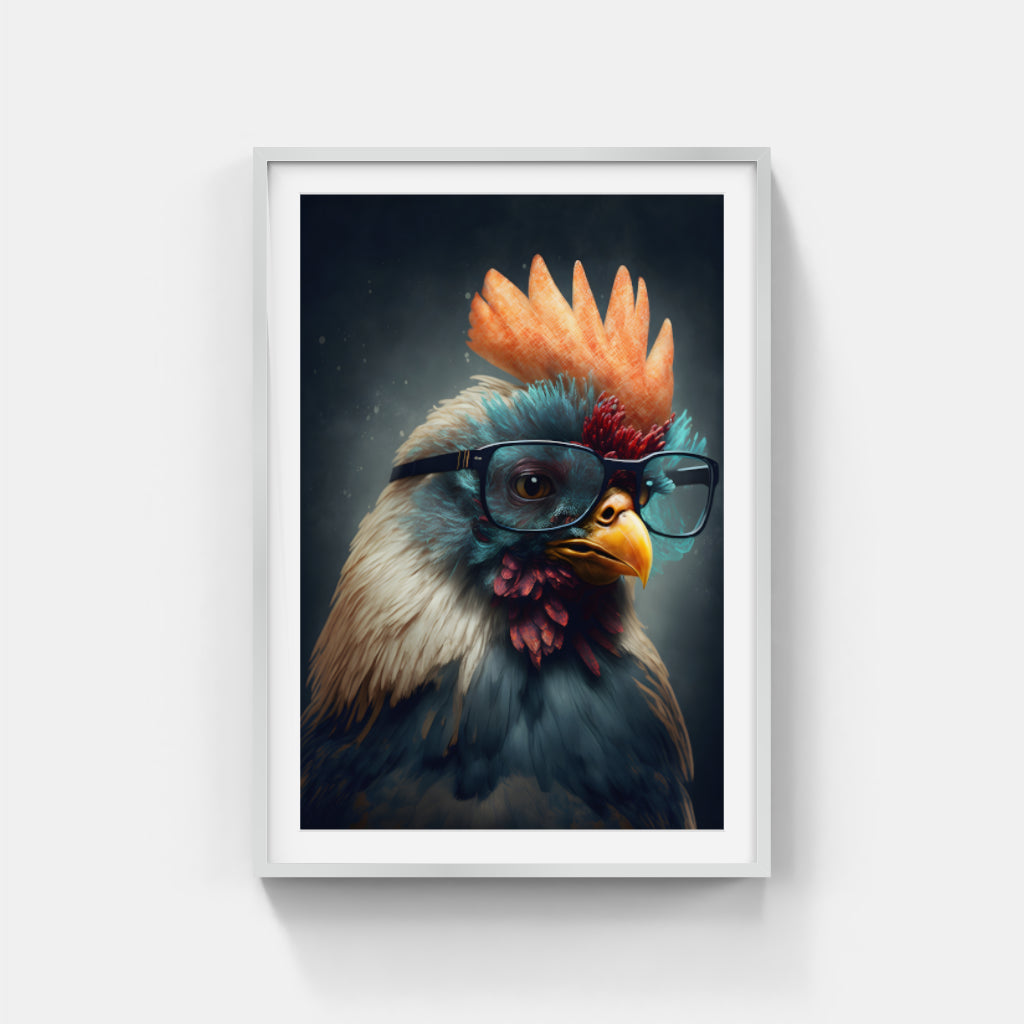 Feathered Scholar: The Wise Hen with Eyeglasses Wall Art