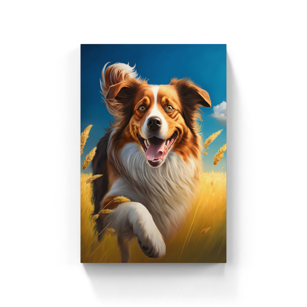 Joyful Canine Frolic: Happy Dog in a Field Wall Art