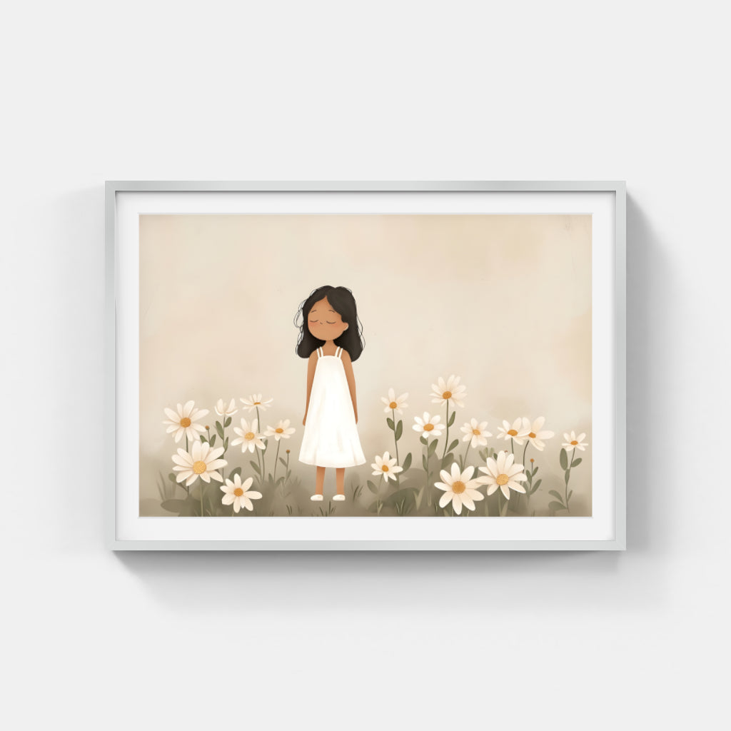 Little Girl with Flowers Wall Art Canvas,Home Decor Prints, Art Wall Pictures