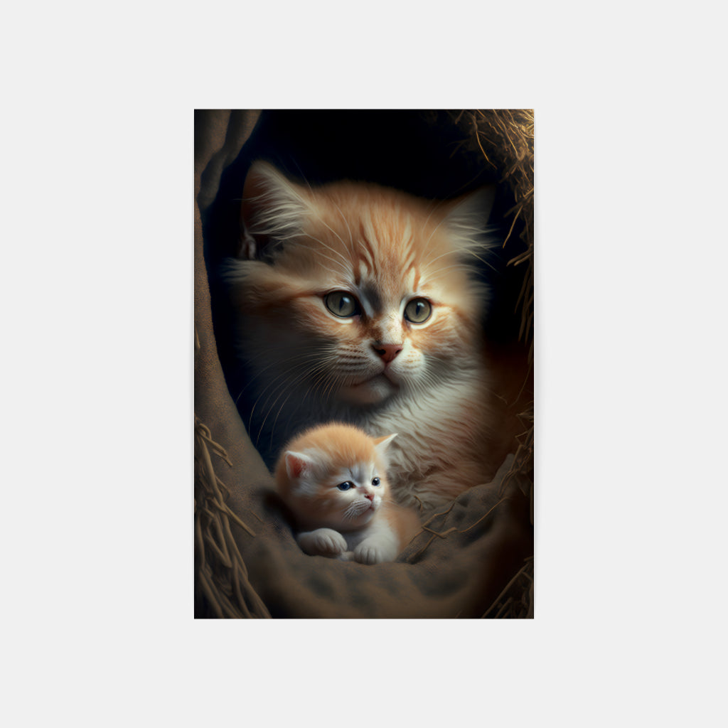 Whiskers and Wonders: A Cat and Kitten's Cozy Moment Wall Art