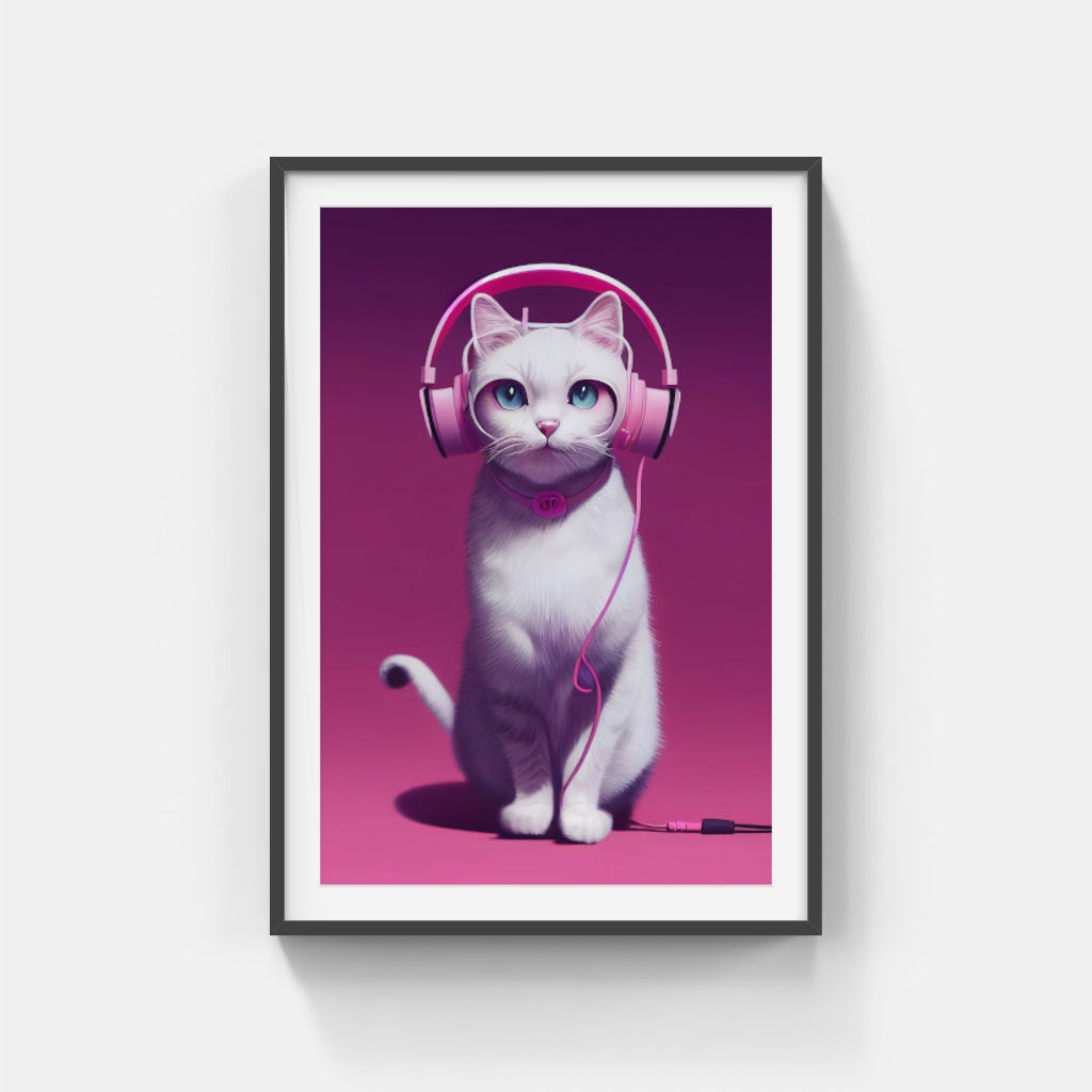 Pretty Kitty Vibes: Cat with Pink Headphones Wall Art