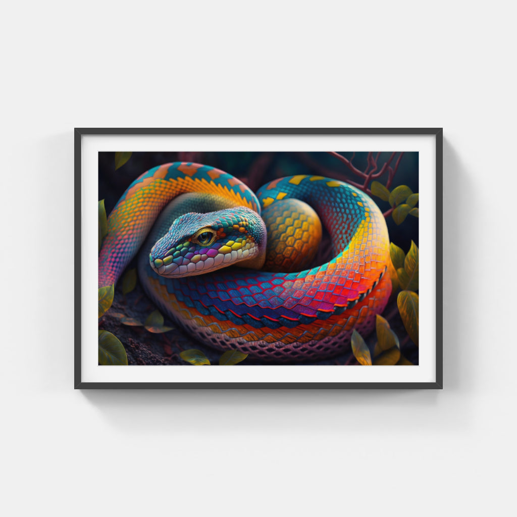 Rainbow Serpent: A Chromatic Dance of Scales and Shadows Wall Art